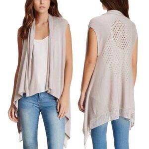 NWT Stella & Jamie Knit Vest Sz.L Gray Open Front Asymmetrical Longline Coastal